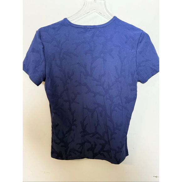 J McLaughlin embossed pattern Womens NAVY BLUE Stretch short SLEEVES Medium - Picture 3 of 4